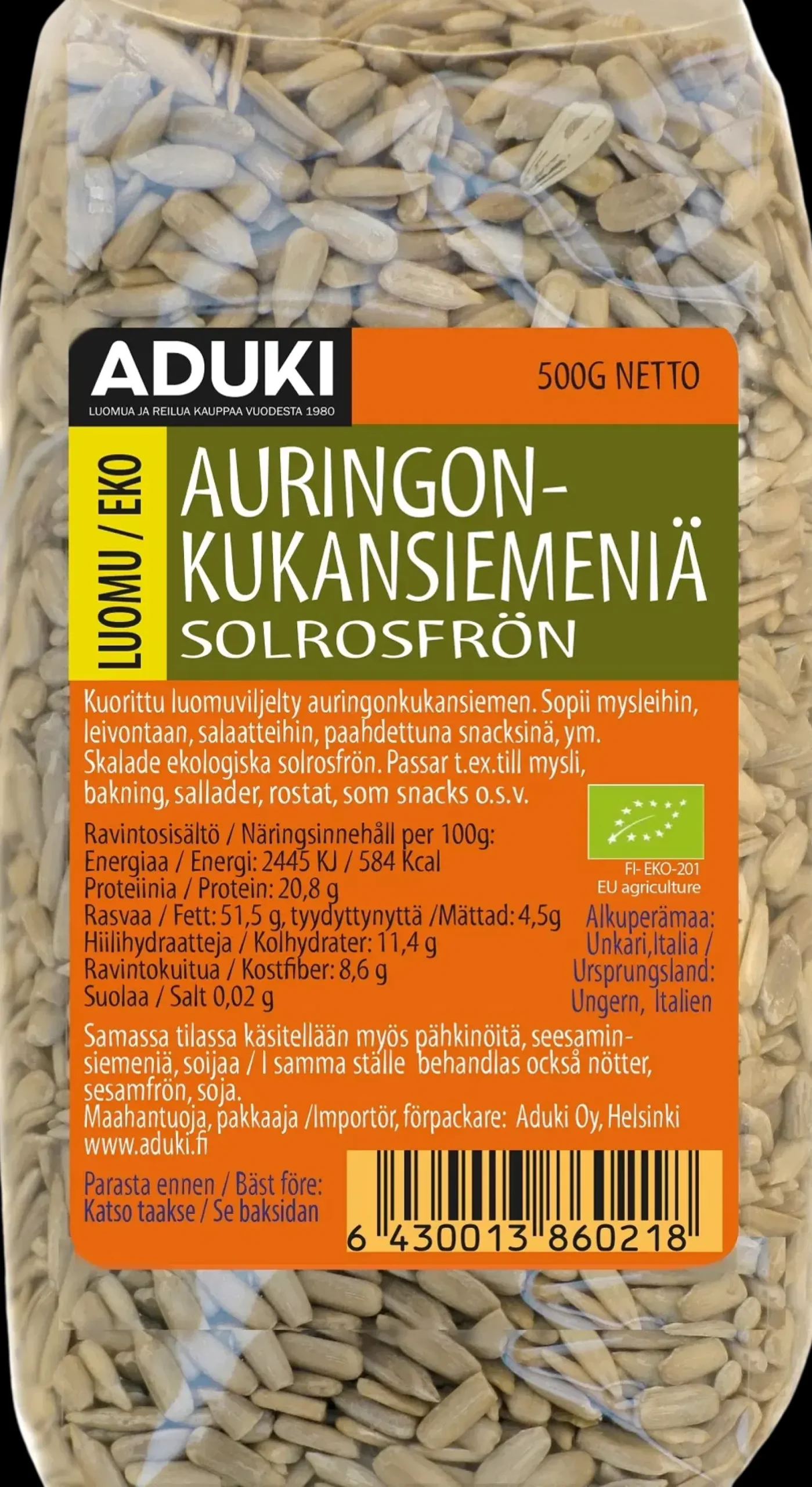 Aduki Pähkinät, Siemenet Ja Muut Kuivatuotteet<Luomu Auringonkukansiemen 500g