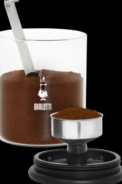 Hot kahvipurkki kahvimitalla, lasi Keittiötarvikkeet