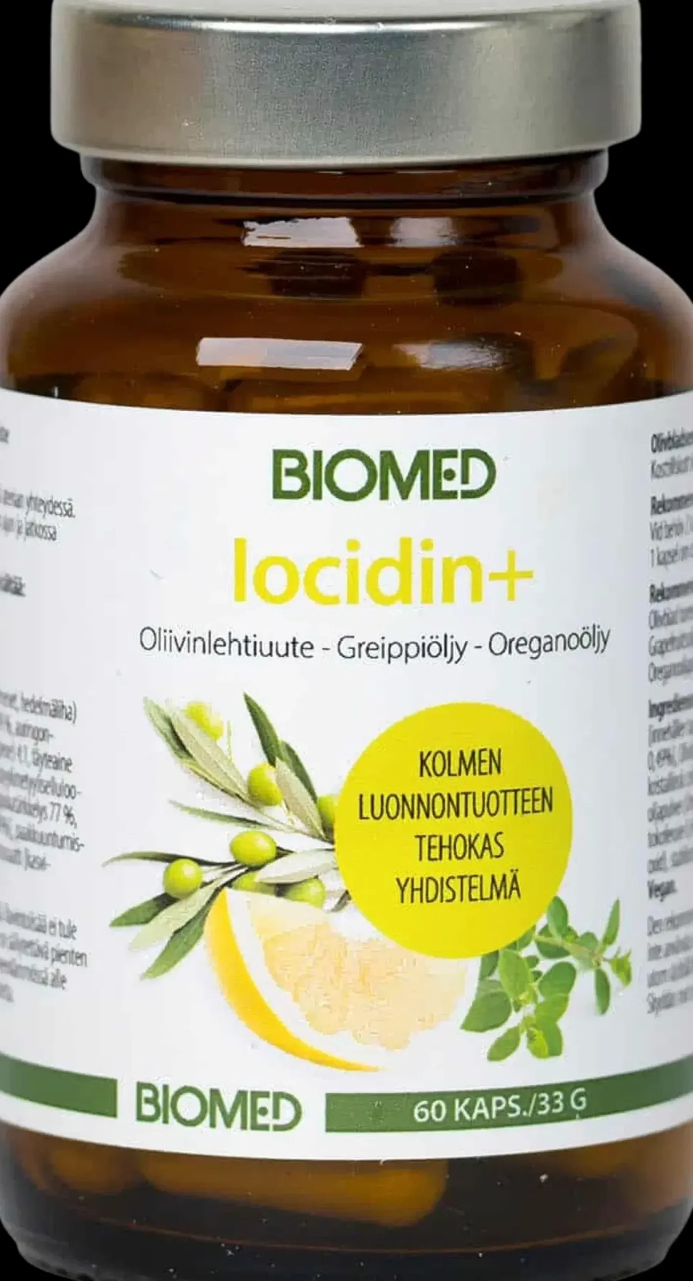 Biomed Erityisvalmisteet<Iocidin+ Oliivinlehtiuute-Greippiöljy-Oreganoöljy 60 kaps.