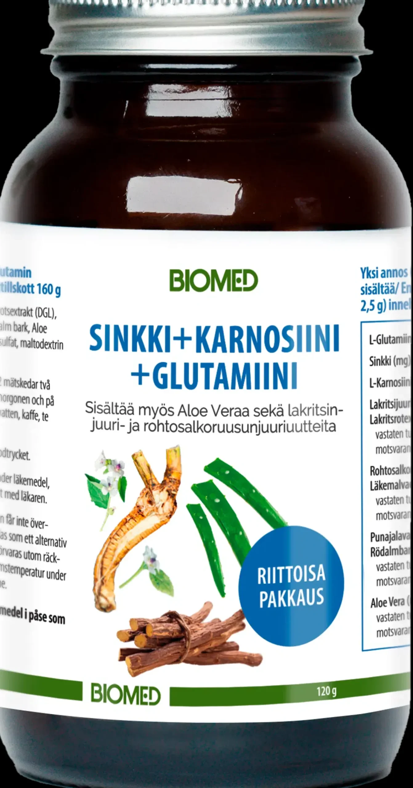 Biomed Vatsan Hyvinvointivalmisteet<Sinkki + Karnosiini + Glutamiini -juomajauhe 120g