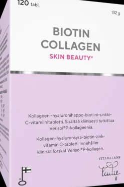 Outlet Biotin Collagen 120 tabl., kotimainen kollageeni-hyaluronihappo-biotiini-sinkki-C-vitamiini tabletti, Kauneuden Hyvinvointivalmisteet