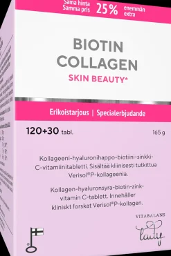 Vitabalans Kauneuden Hyvinvointivalmisteet<Biotin Collagen 120+30 tabl., kotimainen kollageeni-hyaluronihappo-biotiini-sinkki-C-vitamiini tabletti,