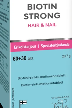 Vitabalans Kauneuden Hyvinvointivalmisteet<Biotin Strong 90 tabl., kotimainen biotiini-sinkki-metioniinitabletti, kampanjapakkaus,