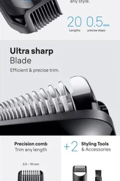 Braun Parranajo<Series 3 Styler BT 3500 Black/Blue Partatrimmeri