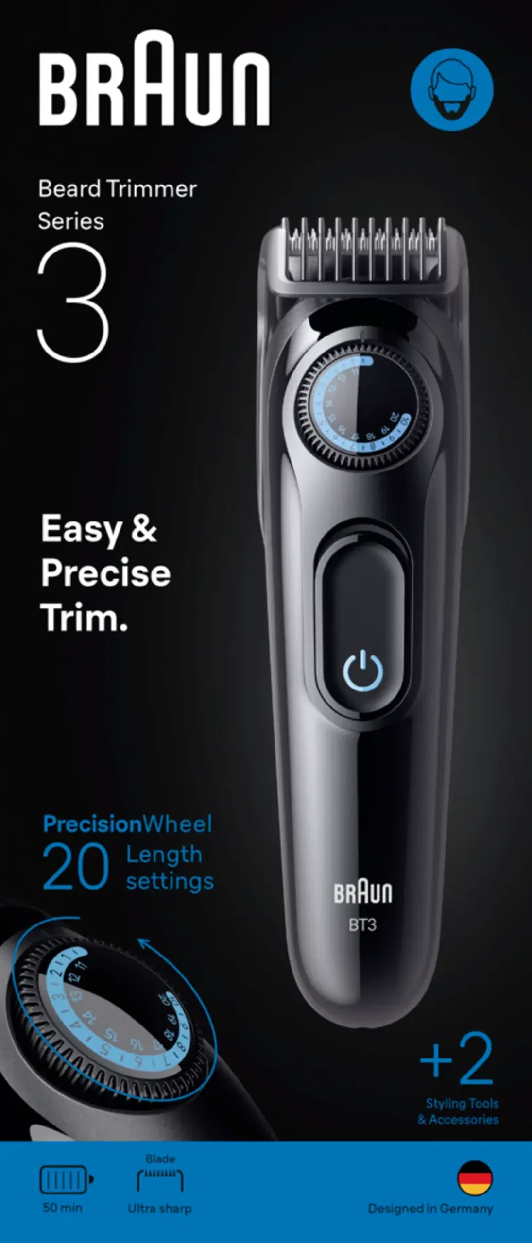 Braun Parranajo<Series 3 Styler BT 3500 Black/Blue Partatrimmeri
