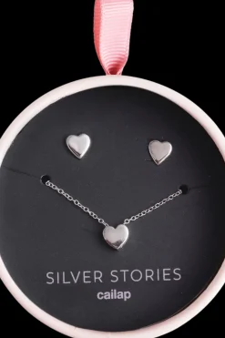 Best Cailap Hopeakoru-setti lahjapakkaus sydän Korut