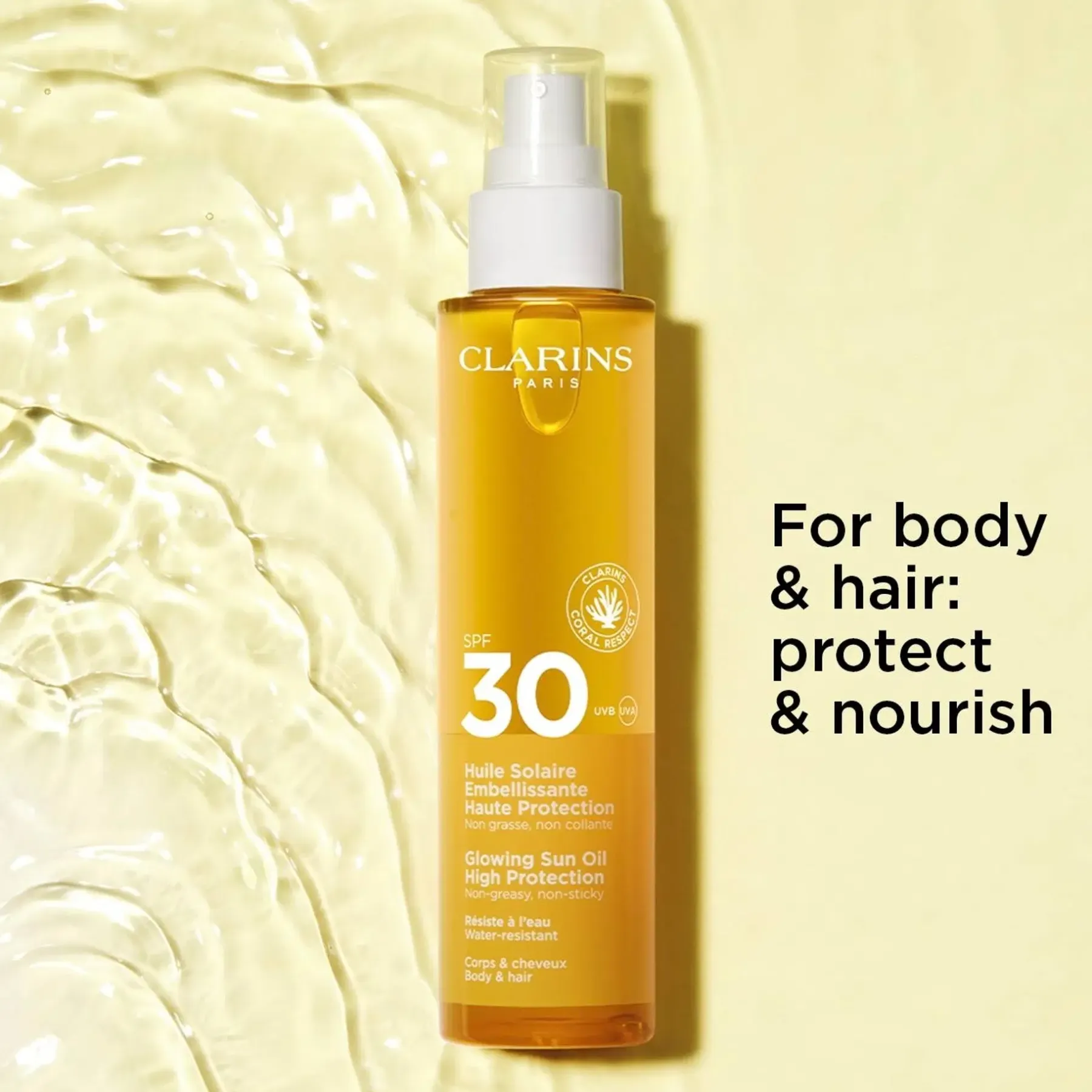 Clarins Aurinkotuotteet<Glowing Sun Oil SPF 30 for body & hair aurinkosuojaöljy 150 ml