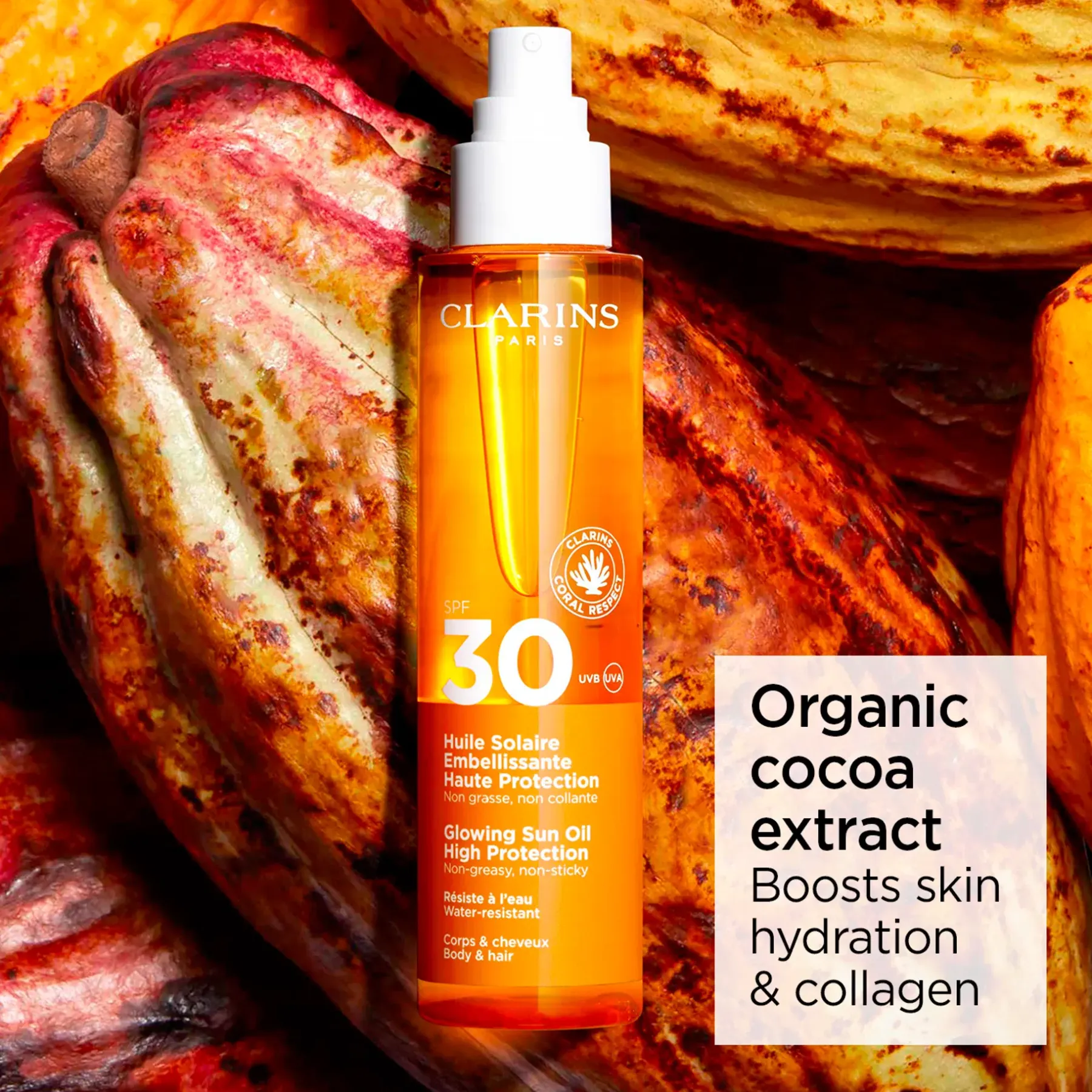 Clarins Aurinkotuotteet<Glowing Sun Oil SPF 30 for body & hair aurinkosuojaöljy 150 ml