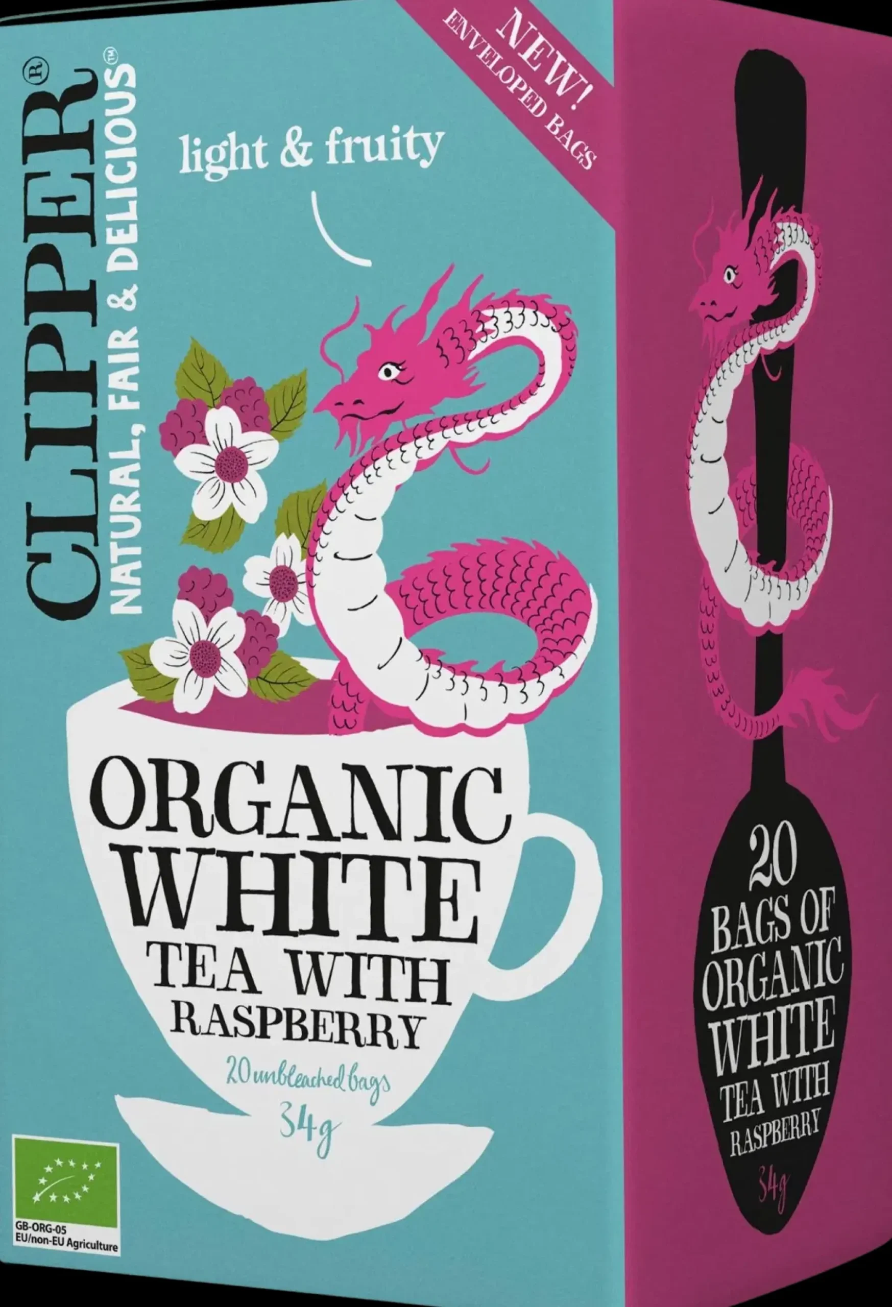 Clipper Juomat<Luomu Valkoinen tee, vadelma 20ps / 34g