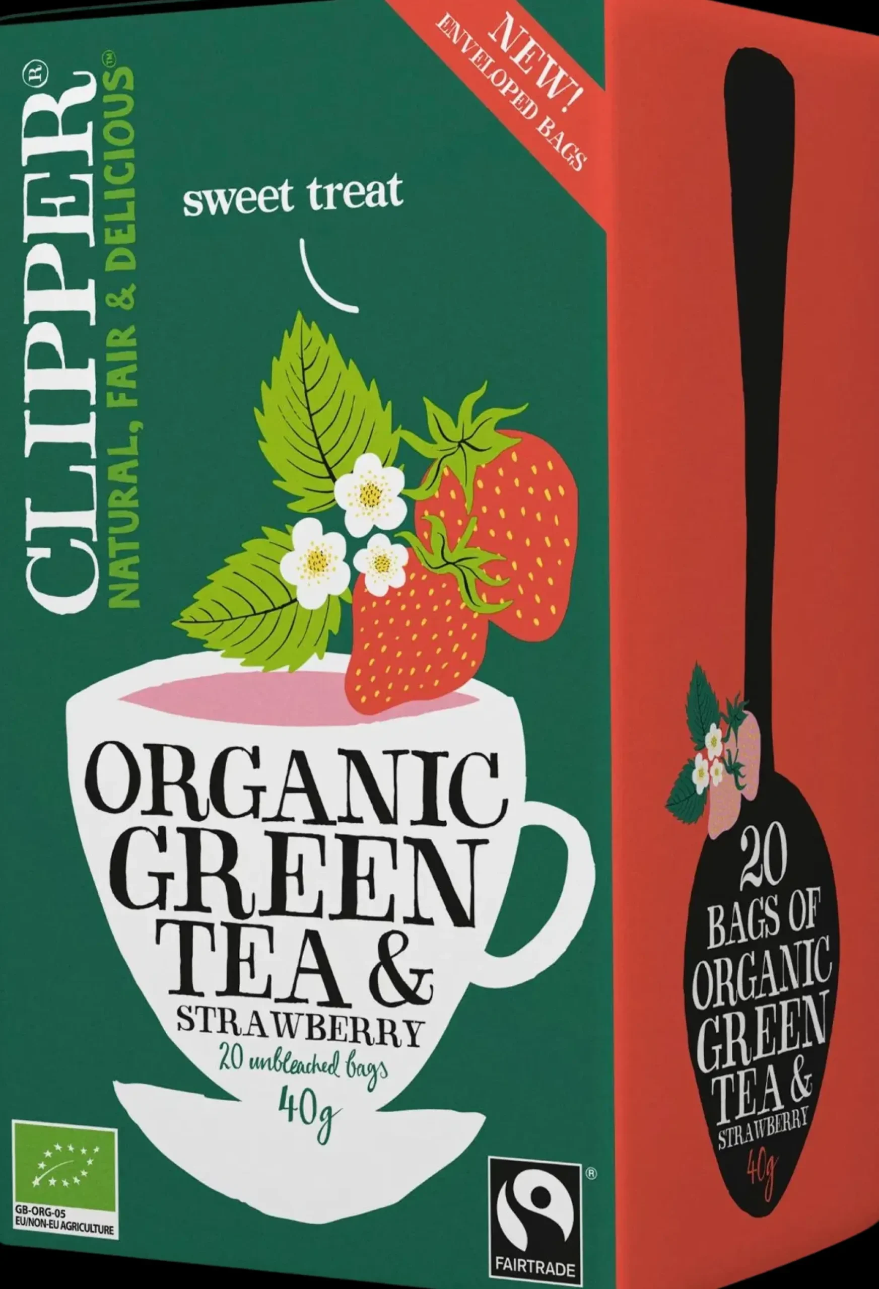 Clipper Juomat<Luomu Vihreä tee, mansikka 40g / 20ps Reilu kauppa