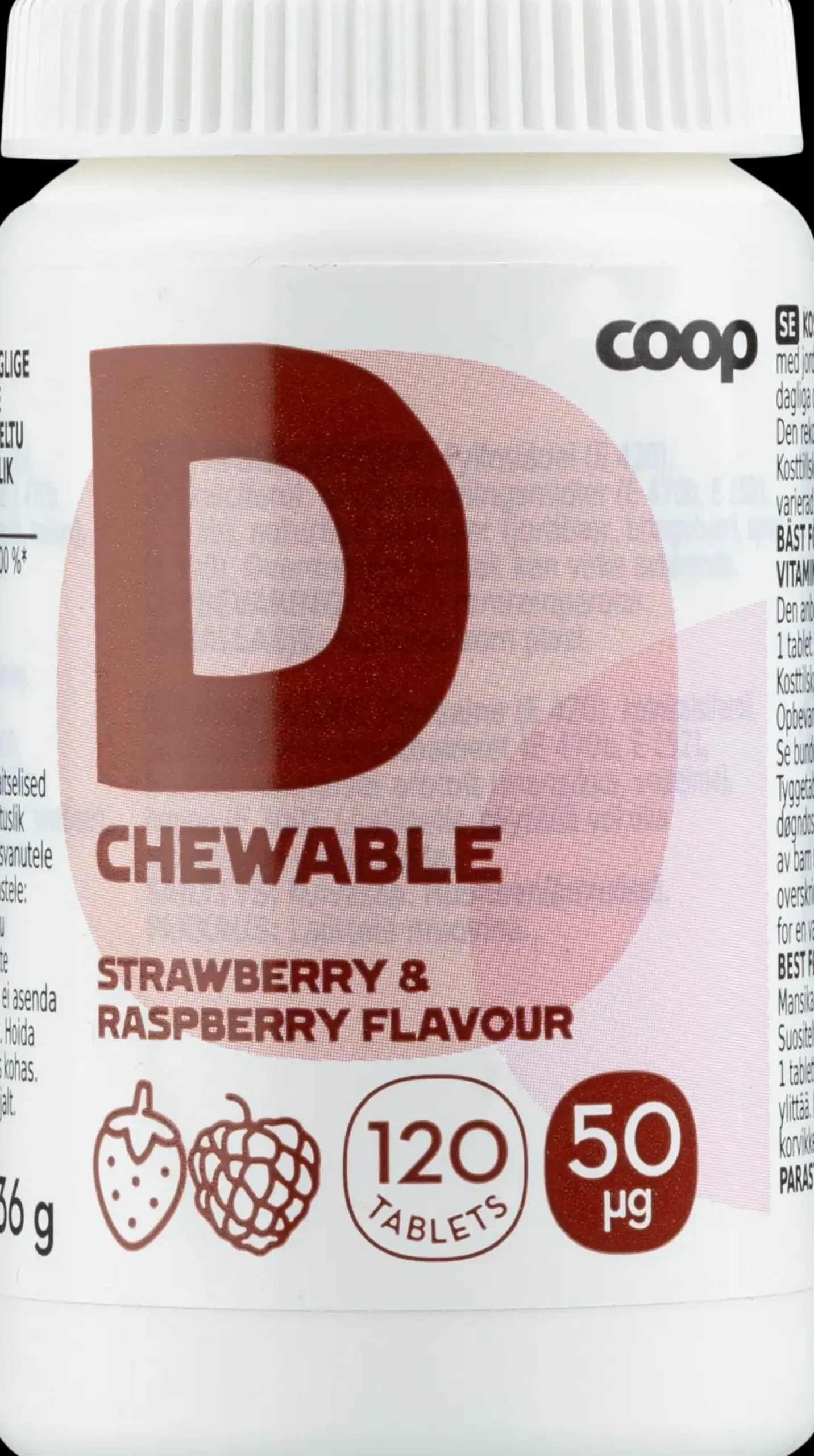 Sale D-vitamiini 50μg Mansikka-Vadelma 120 purutablettia Vitamiinit