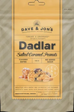 Dave&Jons Kivettömiä, Karamellin ja Maapähkinän makuisia Taateleita 125 g Pähkinät, Siemenet Ja Muut Kuivatuotteet