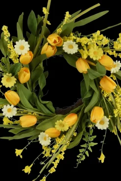 Decoris Koriste-esineet<Kranssi Tulppaani/ Päivänkakkara 55 cm keltainen