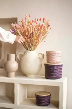 Online korkea pyöreä kierrätysmuovinen rasia bambukannella roosa xs 13 x 17 cm Korit Ja Rasiat