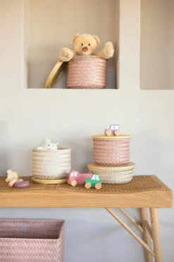 Online korkea pyöreä kierrätysmuovinen rasia bambukannella roosa xs 13 x 17 cm Korit Ja Rasiat