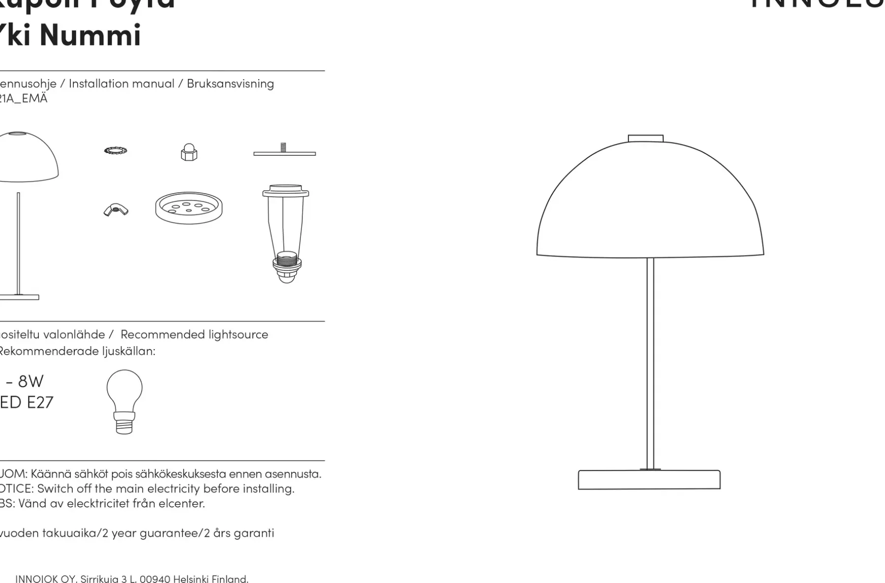 Innolux Pöytävalaisimet<Kupoli pöytävalaisin musta/kromi