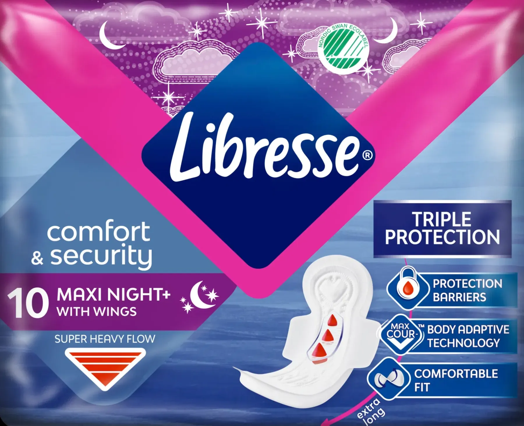 Libresse Kuukautiset Ja Intiimihygienia<Maxi yöside Maxi+ Goodnight Wing 10 kpl