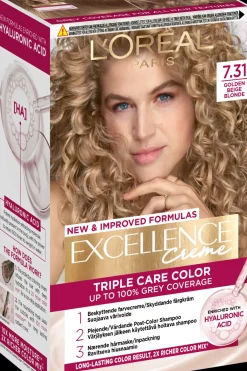 L'Oréal Paris Hiusvärit<Excellence Creme 7.31 Golden Beige Blonde Tummanvaalea kultatuhka kestoväri 1 kpl