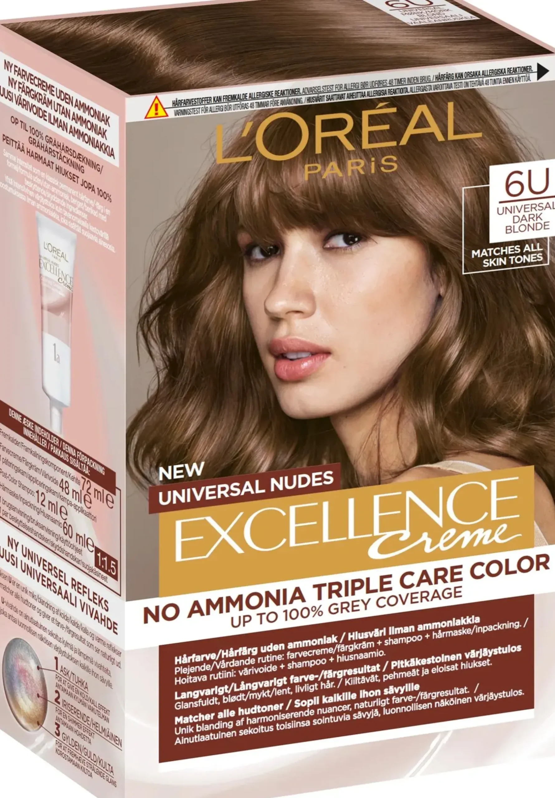 Best Excellence Creme Universal Nudes 6U Universal Dark Blonde kestoväri ilman ammoniakkia 1kpl Hiusvärit