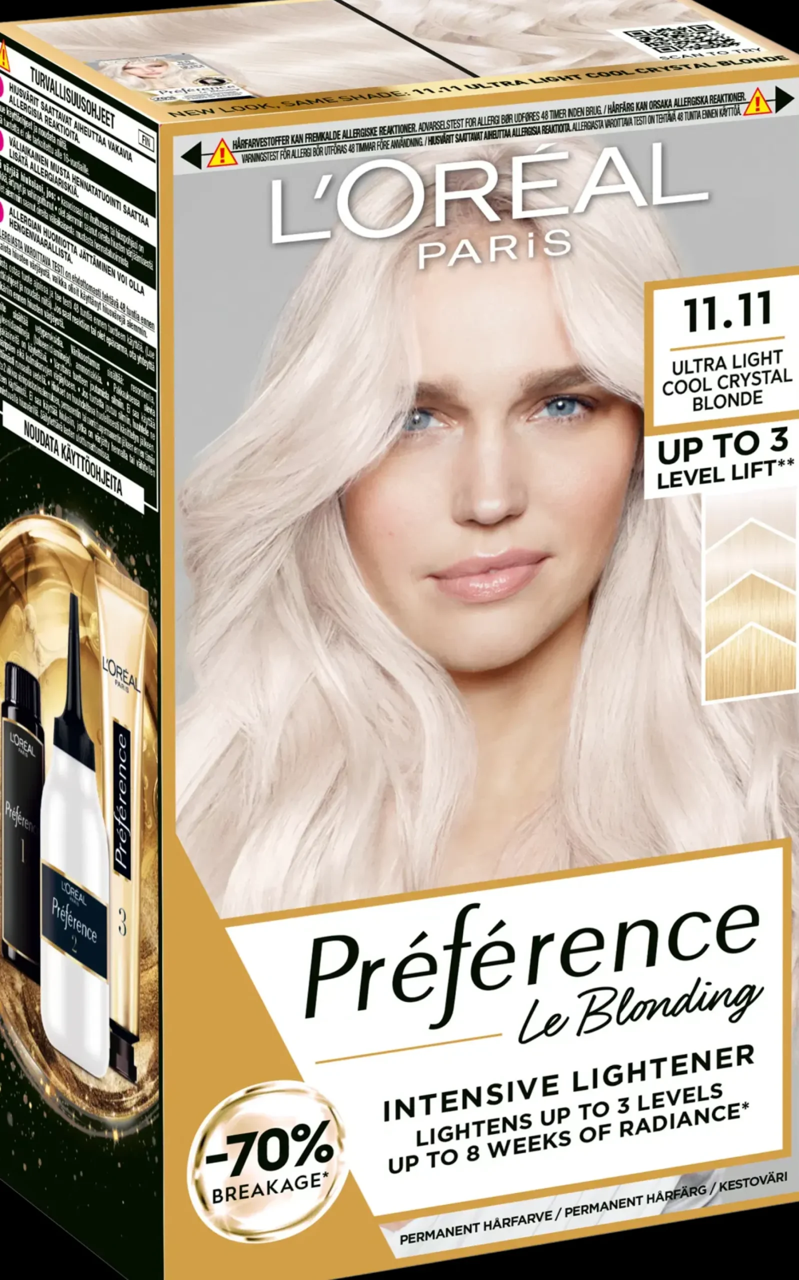 Préférence Le Blonding 11.11 Ultra Light Extra Light Cool Silver Blonde Erittäin kirkas viileä hopeanvaalea kestoväri 1kpl Hiusvärit
