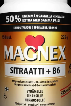 Vitabalans Kivennäis- Ja Hivenaineet<Magnex sitraatti + B6 150 tabl., magnesiumsitraatti-B6-vitamiinitabletti, kampanjapakkaus,