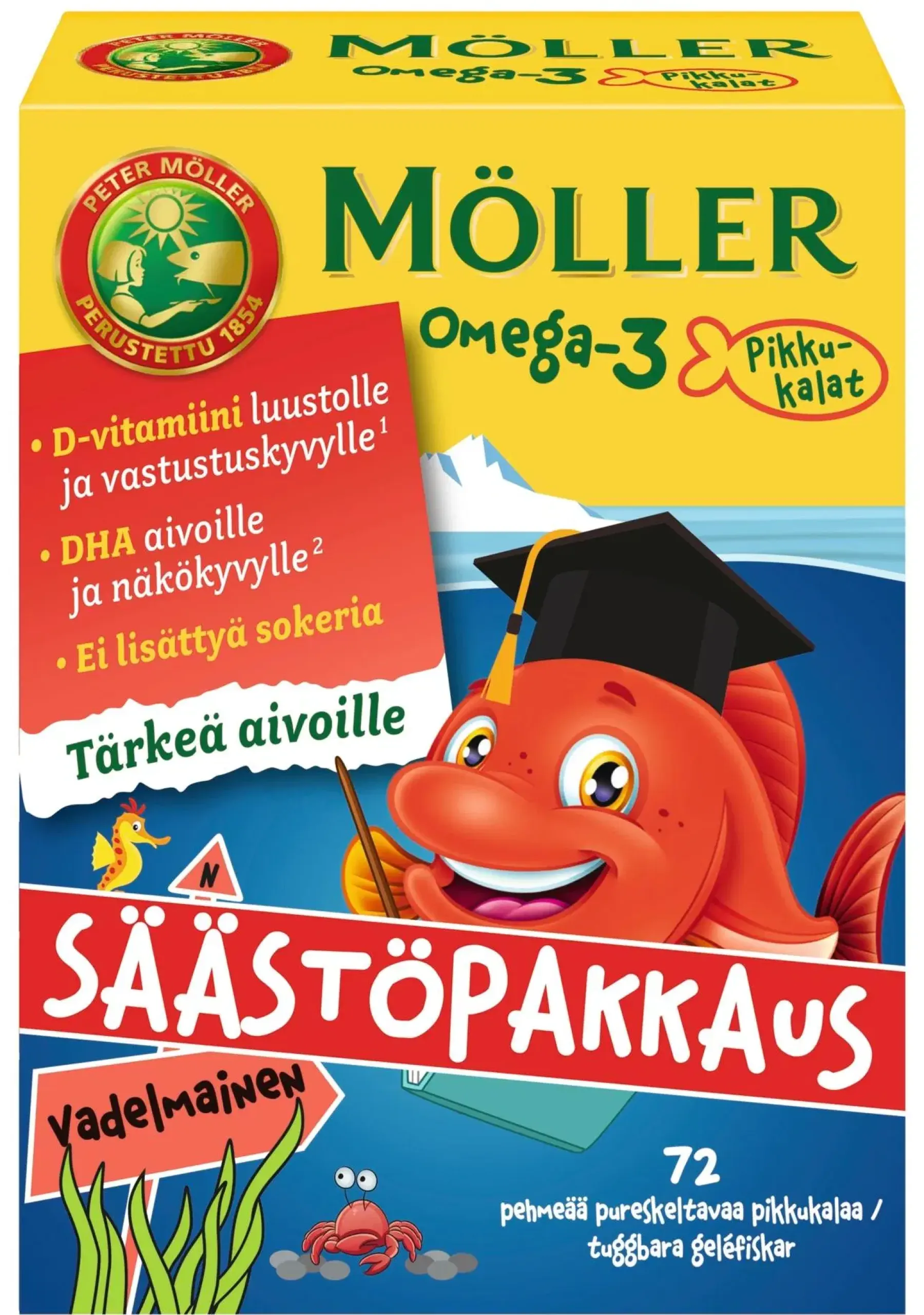 Möller Omegat Ja Muut Rasvahapot<Omega-3 Pikkukalat säästöpakkaus vadelmainen pehmeä pureskeltava 72kpl