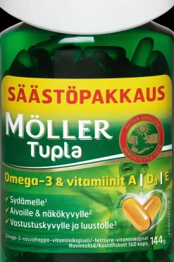 Möller Omegat Ja Muut Rasvahapot<Tupla säästöpakkaus omega-3-rasvahappo-vitamiinikapseli ravintolisä 144g/160kaps