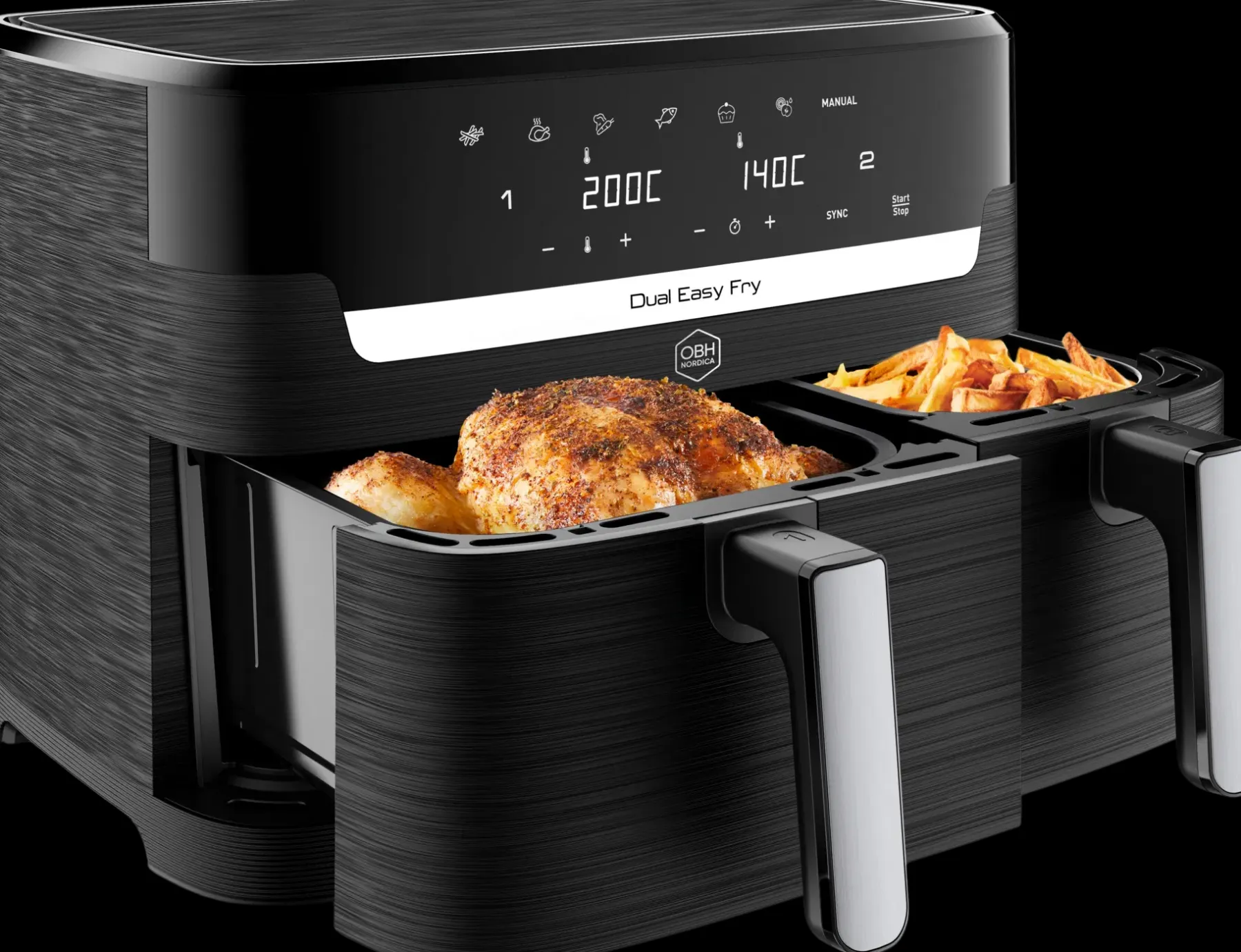 OBH Nordica Keittiökoneet<XXL Dual Easy 11l air fryer AG9428S0 musta