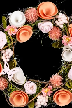 Ruusuinen kranssi 25 cm, vaaleanpunainen Koriste-esineet|Kausikoristeet