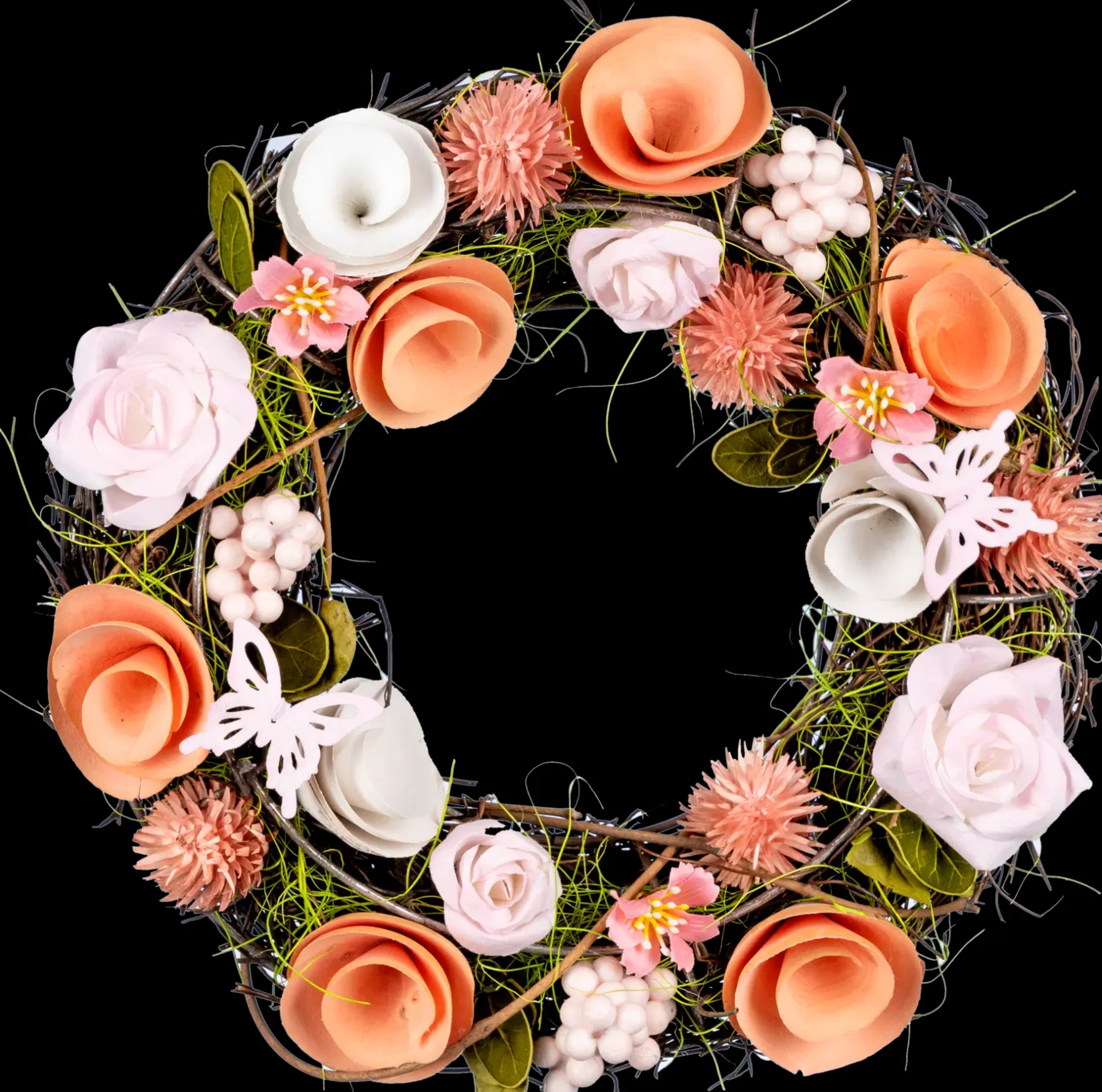 Ruusuinen kranssi 25 cm, vaaleanpunainen Koriste-esineet|Kausikoristeet