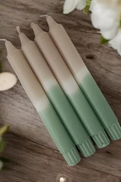 Puttipaja Kynttilät<Kruunukynttilä raita salvia puuteri 4 kpl