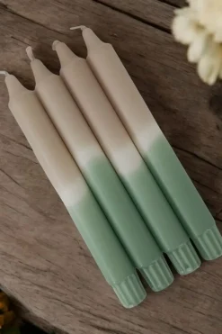 Puttipaja Kynttilät<Kruunukynttilä raita salvia puuteri 4 kpl