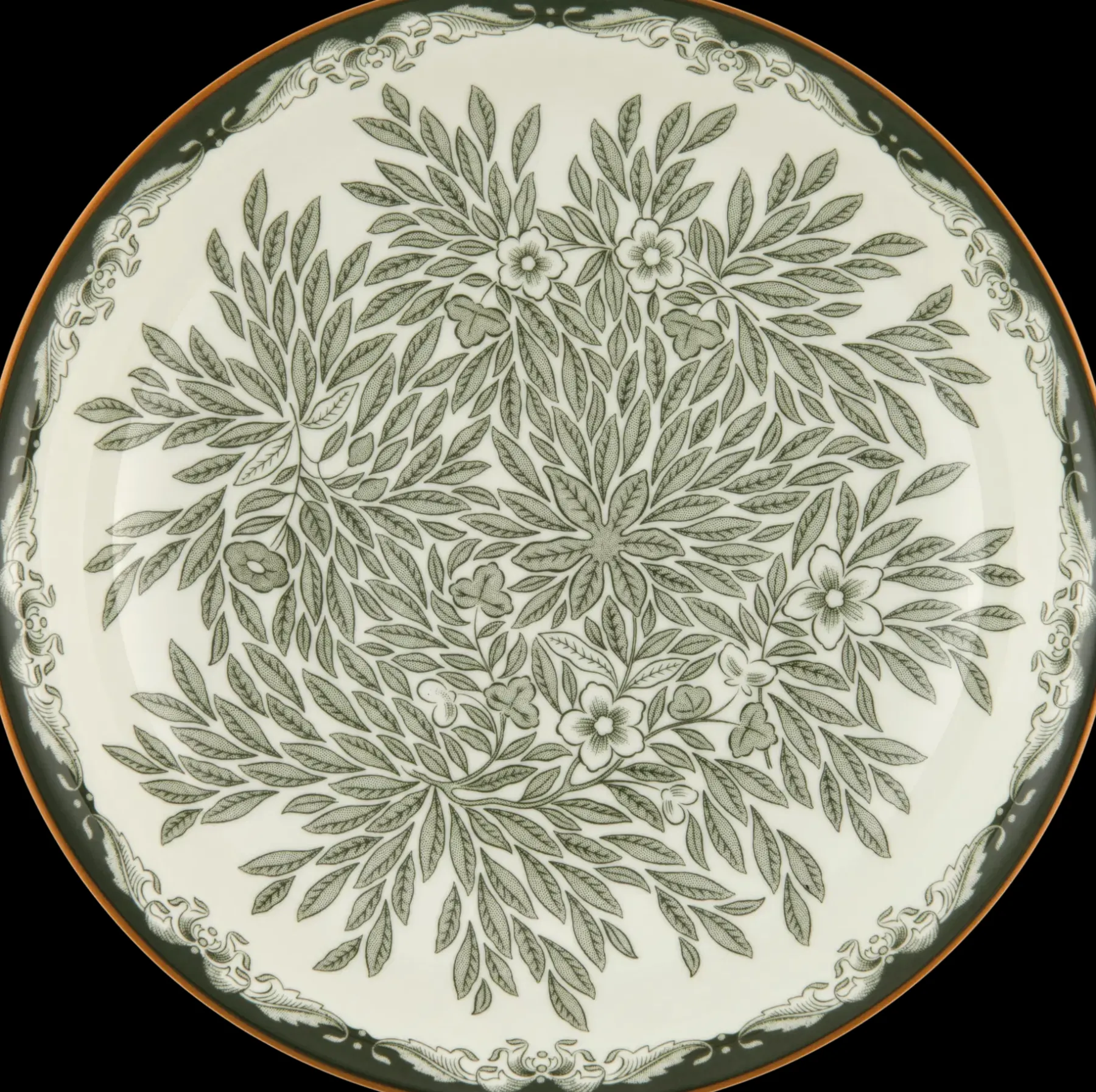 Rörstrand Lautaset<Ostindia Floris lautanen syvä 22 cm vihreä