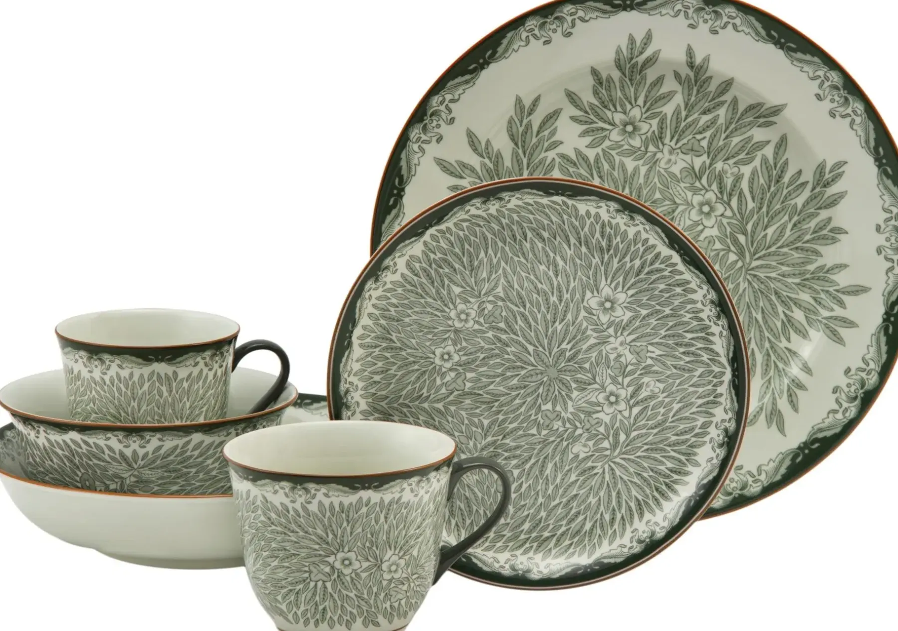 Rörstrand Lautaset<Ostindia Floris lautanen syvä 22 cm vihreä