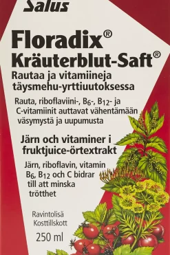 Midsona Kivennäis- Ja Hivenaineet|Vitamiinit<Salus Blutsaft Floradix rautaa ja vitamiineja täysmehu-yrttiuutoksessa 250ml