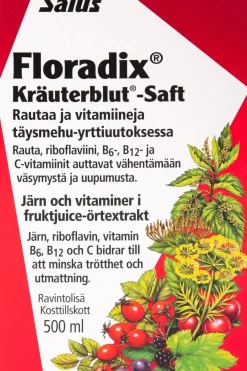 Blutsaft Floradix rautaa ja vitamiineja täysmehu-yrttiuutoksessa 500ml Kivennäis- Ja Hivenaineet