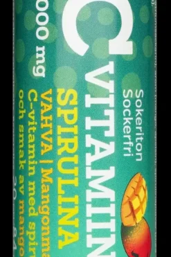 Hot C-vitamiini spirulina 1000mg sokeriton mangonmakuinen C-vitamiiniporetabletti 20 poretablettia Vitamiinit