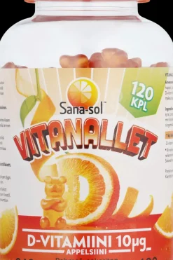 Sana-sol Vitamiinit<Vitanallet D-vitamiini 10µg appelsiini 120kpl/240g