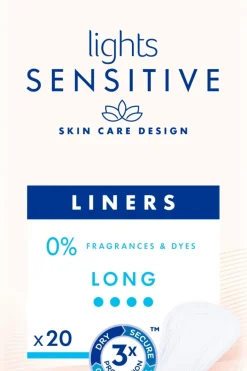 TENA Kuukautiset Ja Intiimihygienia<Lights SENSITIVE Long pikkuhousunsuoja 20 kpl