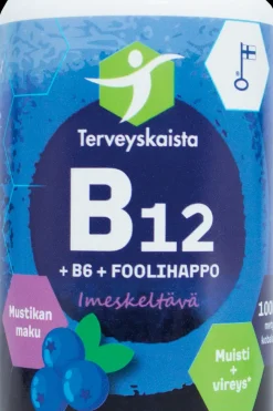 Hot B12+B6+Foolihappo, imeskeltävä (mustikka) 90 tabl. Vitamiinit