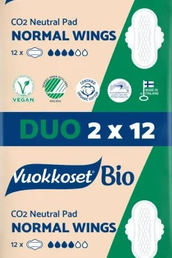 Vuokkoset Kuukautiset Ja Intiimihygienia<Bio 2x12 kpl Normal Wings ohutside