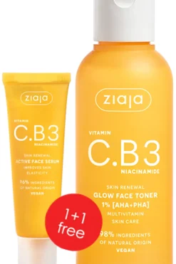 Ziaja Kasvojenhoito<C.B3-vitamiini kasvoseerumi 30 ml + 1 % AHA kasvovesi 120 ml