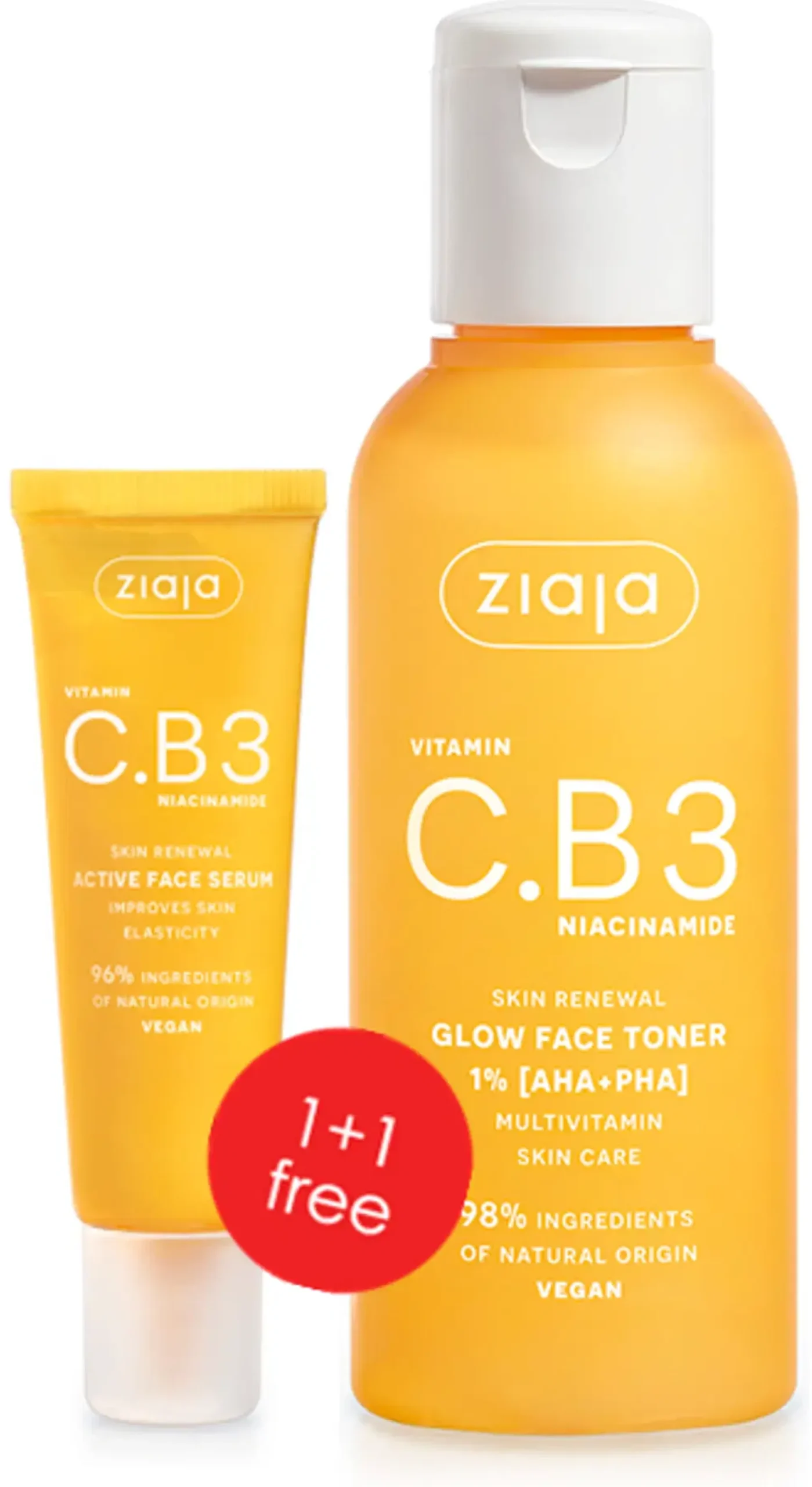 Ziaja Kasvojenhoito<C.B3-vitamiini kasvoseerumi 30 ml + 1 % AHA kasvovesi 120 ml