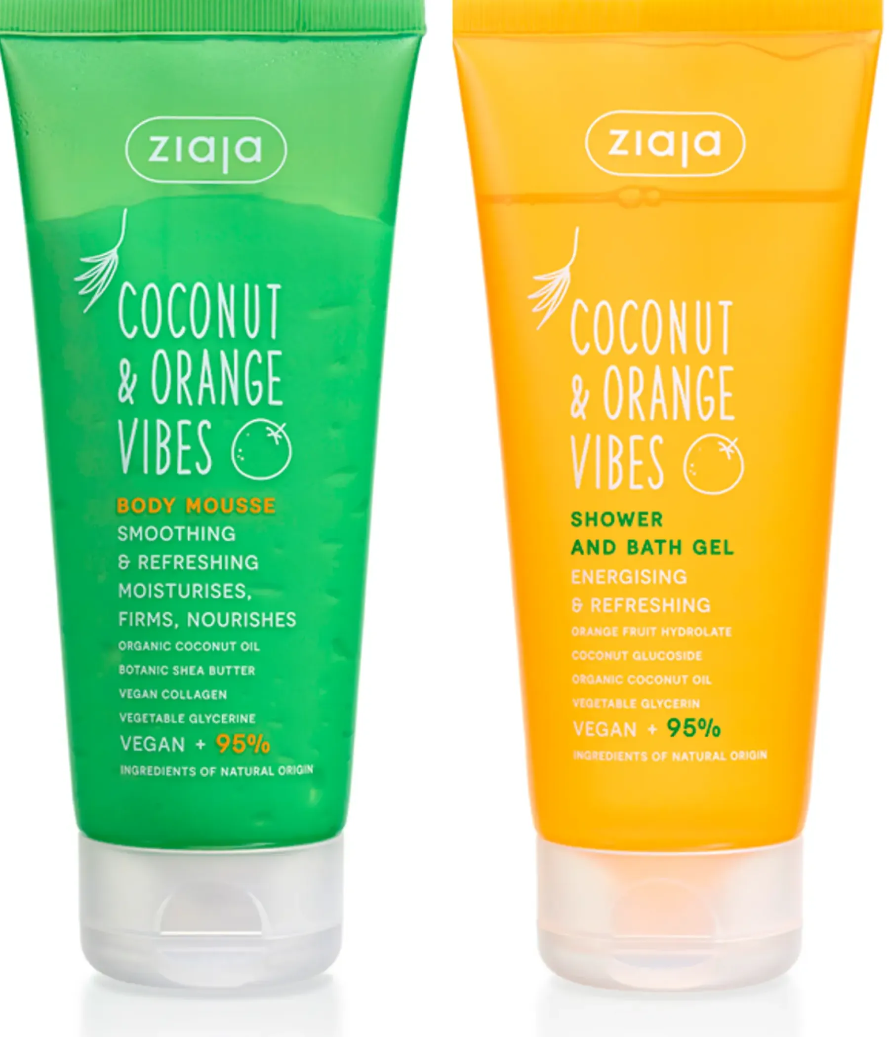 Ziaja Vartalonhoito<vartalovoide+suihkugeeli Coconut & Orange Vibes pakkaus 200+200ml