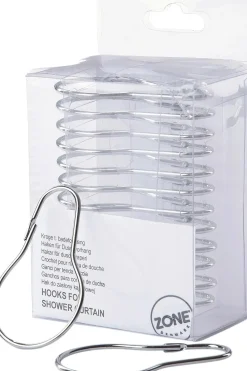 Zone Denmark Muut Kylpyhuonetarvikkeet<Zone suihkuverhon koukut 4,2x7,5cm 12 kpl, hopea